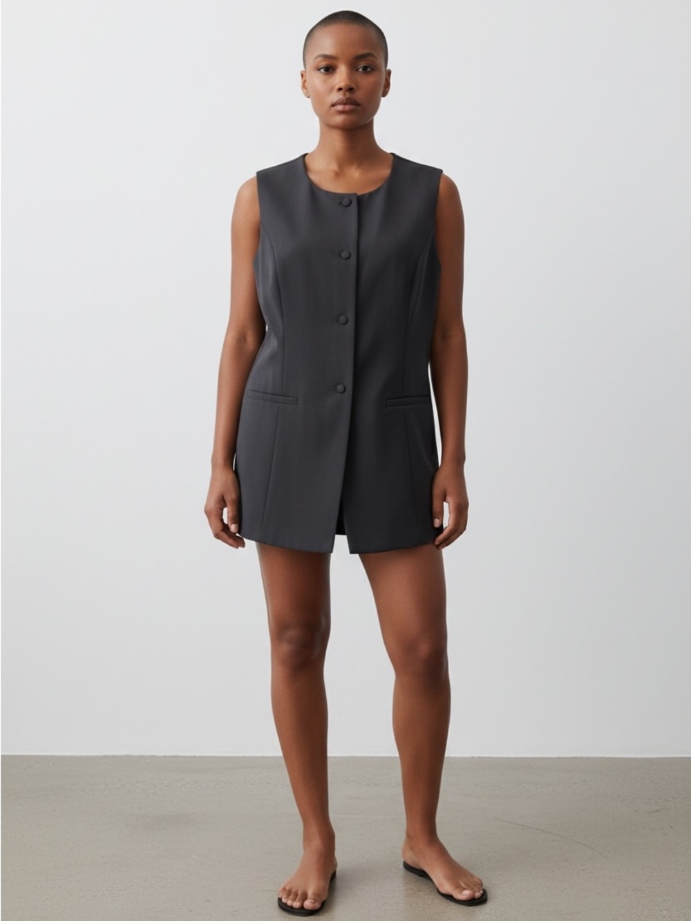 NWT PrettyGarden Black Sleeveless Longline Vest Blazer Jacket Size Medium